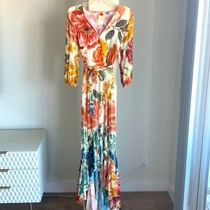 Farm Rio long floral wrap dress
